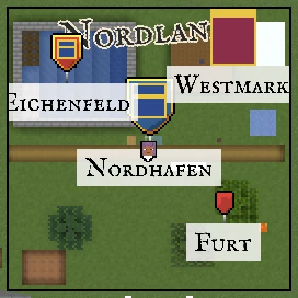 Pins in drei Größen und ein Banner mit ihren Namen auf der Minimap