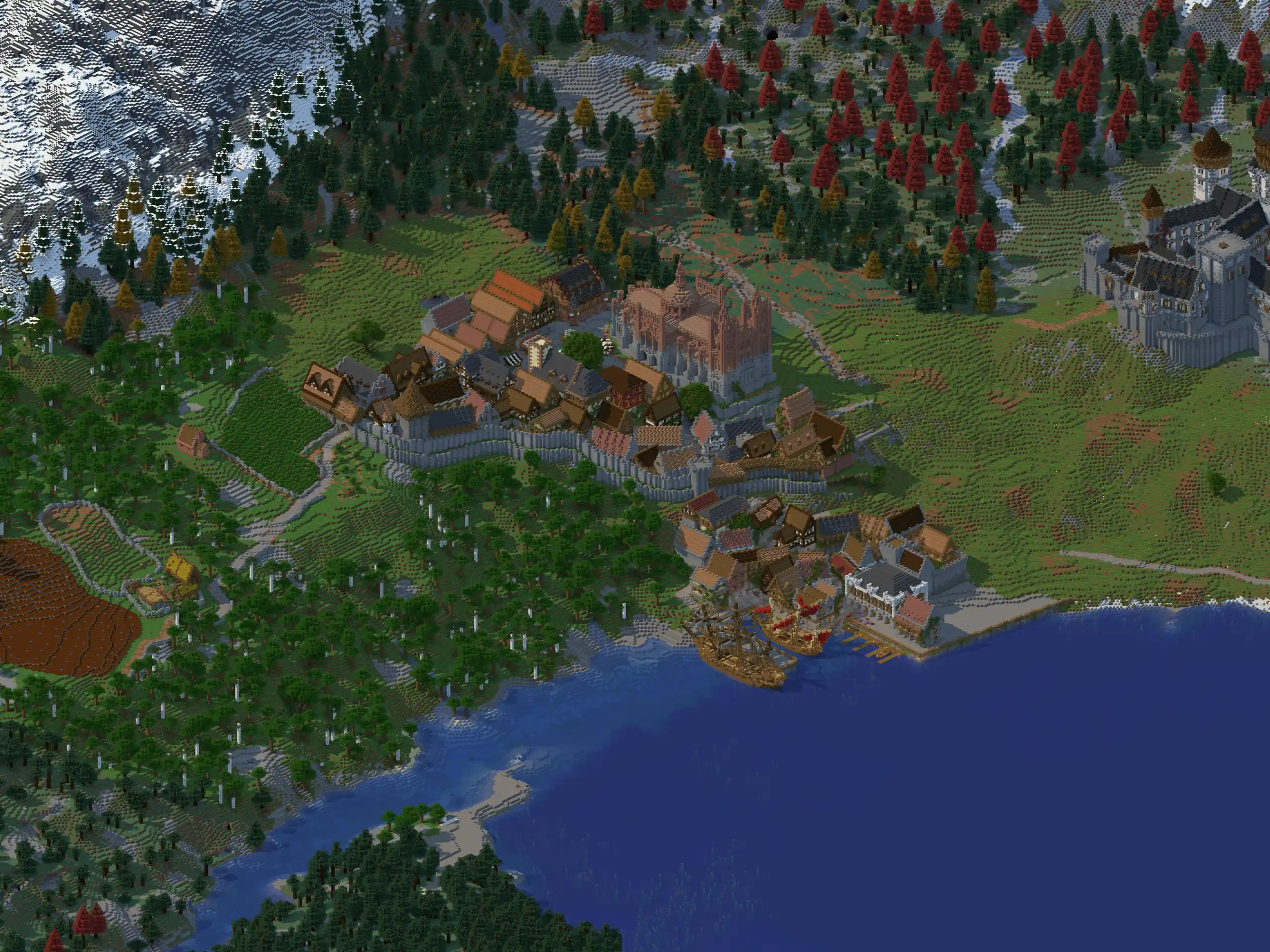 Die Stadt Porta Bellagio auf Terranova, von oben gerendert